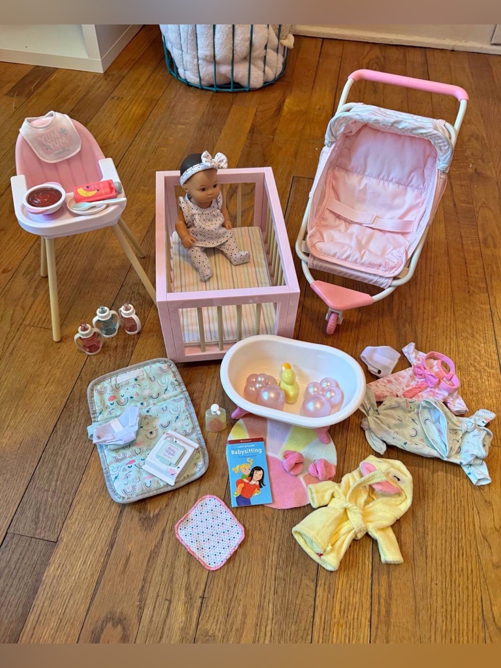 American Girl Bitty Baby HUGE Bundle Crib Stroller Bath Set Accessories